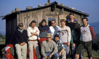 Wanderung Hexenzipfel 1989, H. Pförtner, F. Koch, W. Schubert (+), W. Opalka, D. Wiegand, R. Kutscher, M. Bügener (+), J. Koch, vorn Alex. Koch, G. Koch
